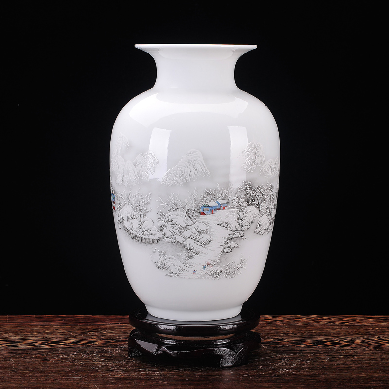 景德镇陶瓷器花瓶 现代时尚雪景工艺品摆件 插花器家居客厅装饰品