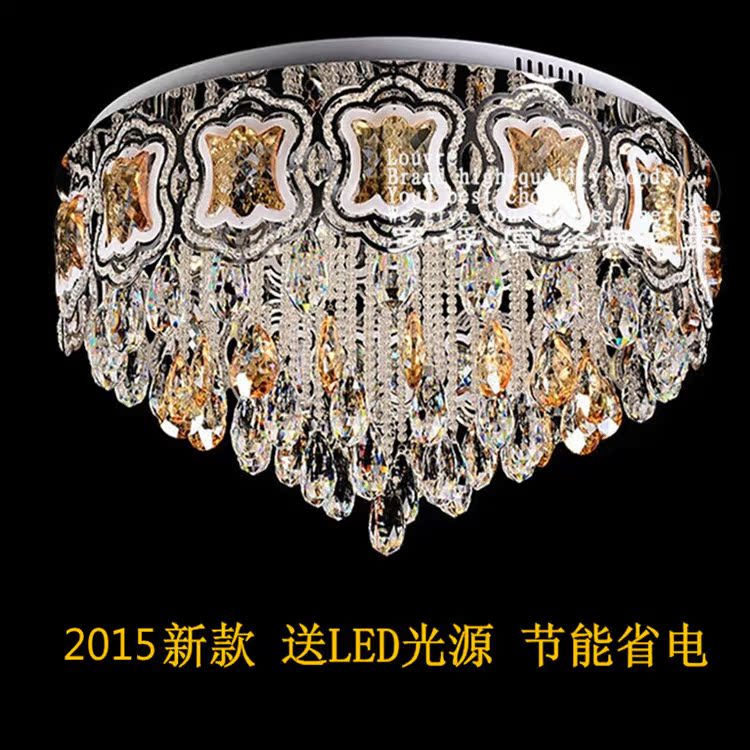 罗浮宫现代水晶灯客厅圆形800奢华不锈钢LED水晶吸顶灯琥珀色灯饰