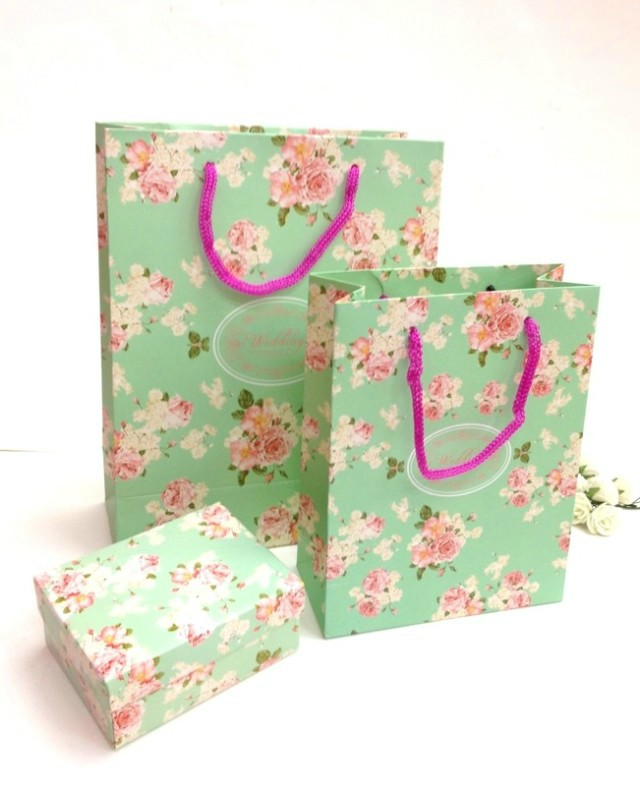 T蓝蒂芙尼大号手提袋结婚回礼花开富贵绿色手提礼品袋 纸袋包装盒