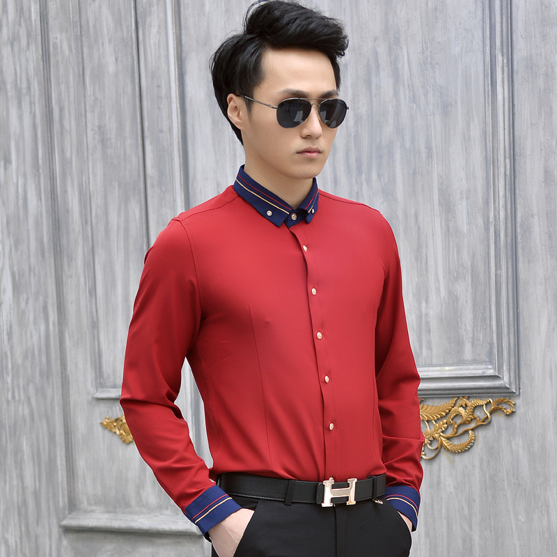 2015春装最新款纯色衬衣长袖衬衫男装时尚韩版男士修身长袖衬衫