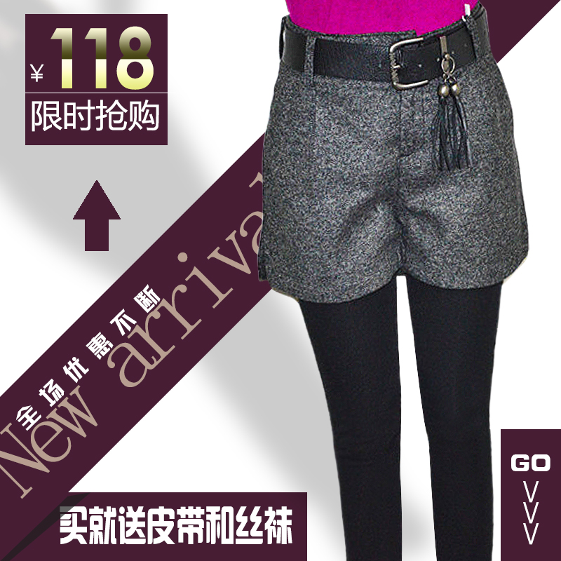 2015年女装秋冬季修身百搭时尚加厚毛呢短裤