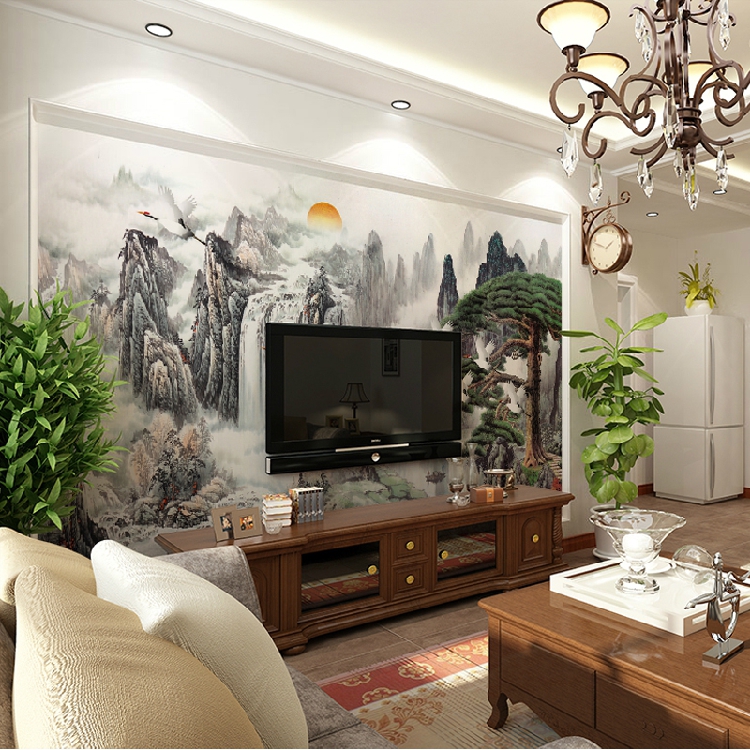 3d无纺布大型壁画 客厅沙发电视背景墙壁纸 2015新款迎客松壁画