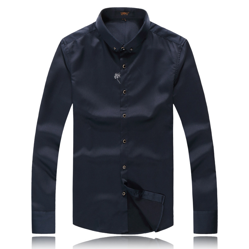 2015新款衬衫男士个性绣花长袖衬衫原单品质衬衣商务修身纯色衬衫