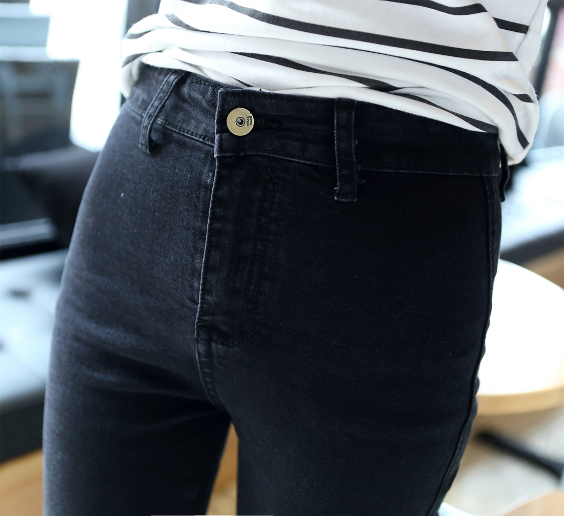 2014新款弹力小脚裤 黑色修身显瘦铅笔裤纯棉高腰牛仔裤女长裤
