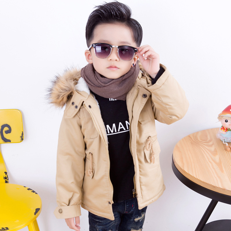 优品2015新款韩版冬季童装男童时尚纯色加厚风衣潮儿童外套
