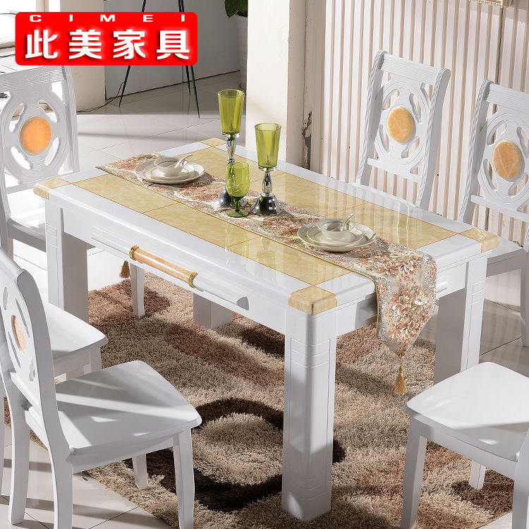 此美黄玉天然大理石餐桌现代简欧式餐桌椅组合小户型一桌四/六椅