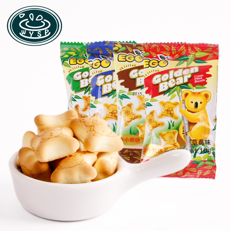 马来西亚进口零食 EGO金小熊饼干 儿童灌心饼单包10g 4口味食品