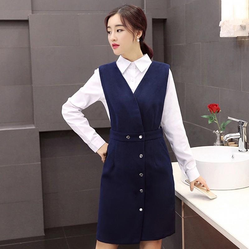 2015韩版新款 时尚长款V领背带无袖 百搭连衣裙女