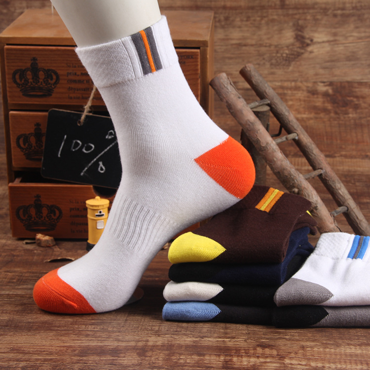 厂家直销2016新款运动袜男士纯棉中筒袜 经典款长筒袜 袜子男