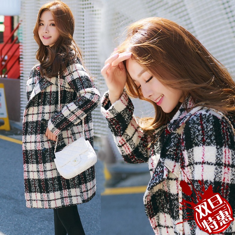 2015冬装新款女装小香风长袖韩国毛呢外套女中长款气质修身收腰潮