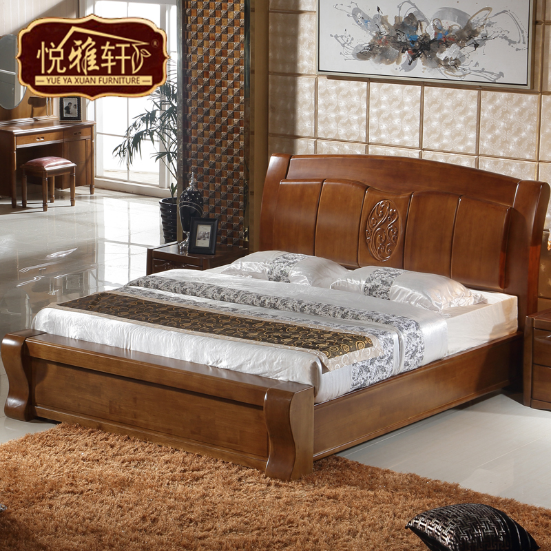 悦雅轩 全实木床双人床 1.5米1.8米现代中式 高档橡木床婚床包邮