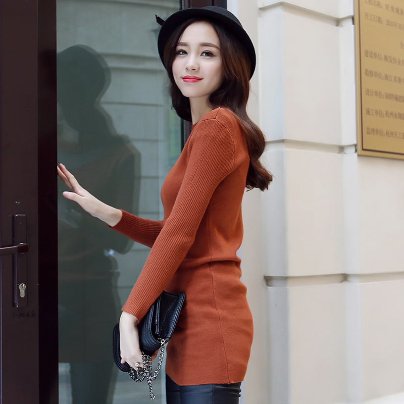 2015冬装新款女装韩版女式中长款修身紧身毛衣套头连衣裙长袖