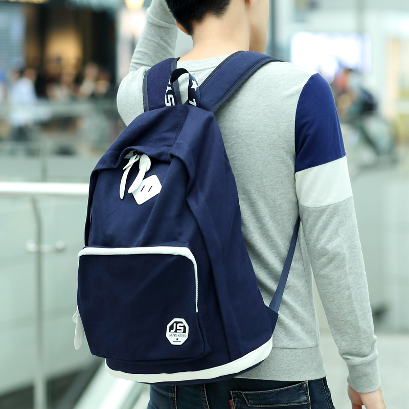 新款男双肩包纯棉帆布休闲旅游包 韩式机车情侣包大容量背包书包
