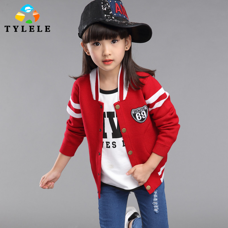 童装2015秋冬季新款韩版针织毛线红黑色棒球服女童长袖夹克外套潮