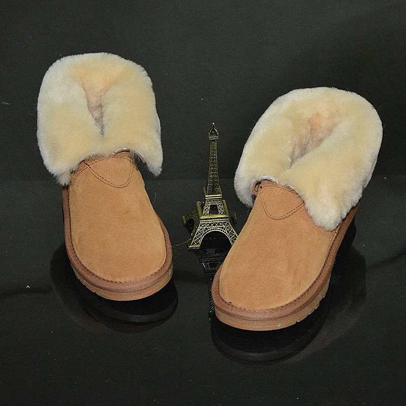 特大码羊皮毛一体男女同款雪地真皮冬季防滑短筒靴保暖青中年棉鞋