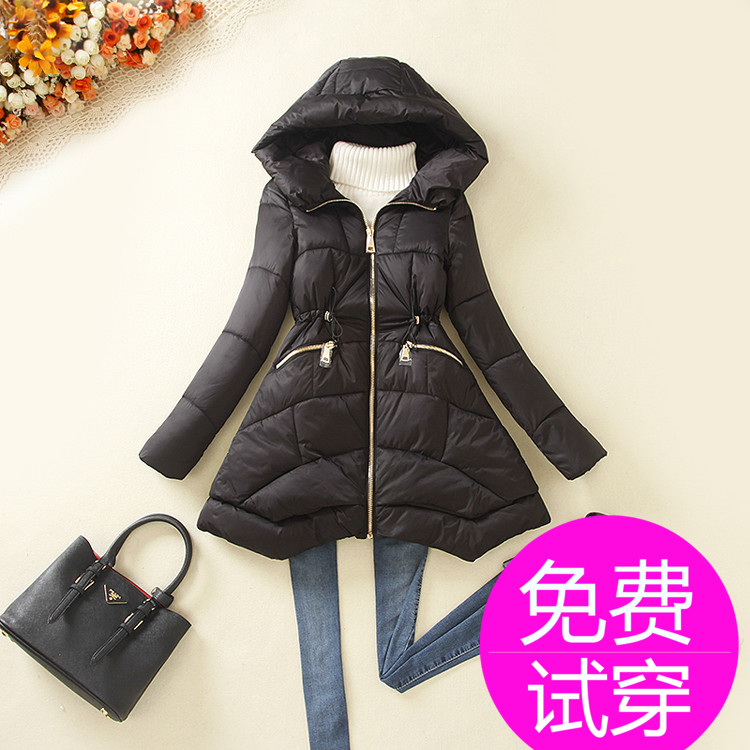 2015冬装新款韩版A字型中长款棉衣加厚连帽棉服女式羽绒棉袄外套