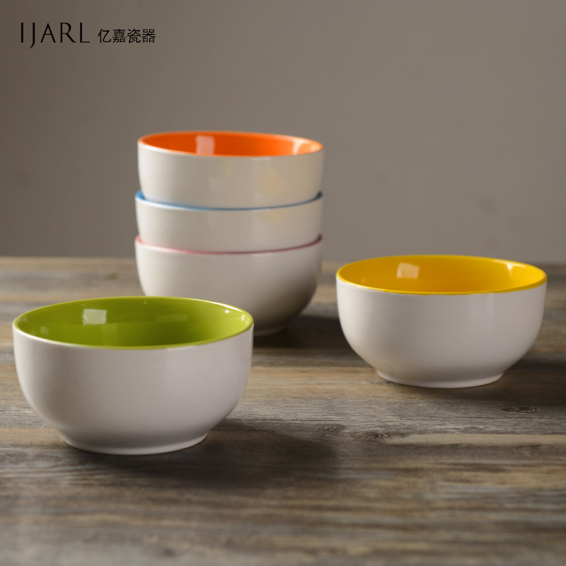 ijarl创意米饭碗甜品碗套装陶瓷器餐具家用小碗吃饭碗4.5寸彩色碗
