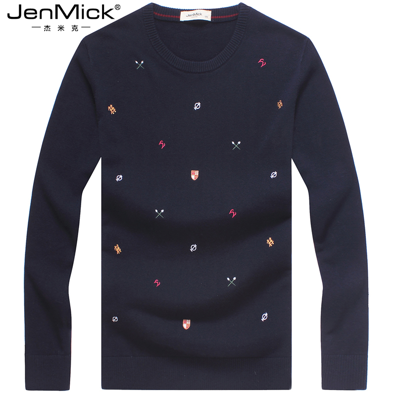 JenMick/杰米克 100%纯羊毛绣花商务休闲羊毛衫男士毛衣 自542924