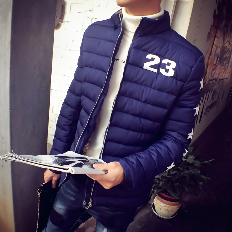 2015新款冬季男装韩版修身数字23五角星印花男棉衣加厚保暖男外套