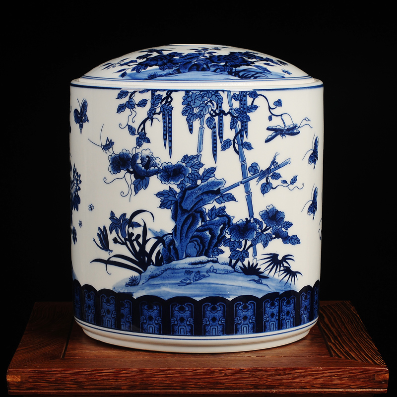 景德镇陶瓷器摆件青花瓷大号茶叶罐普洱七子饼茶盒 储茶罐 茶饼罐