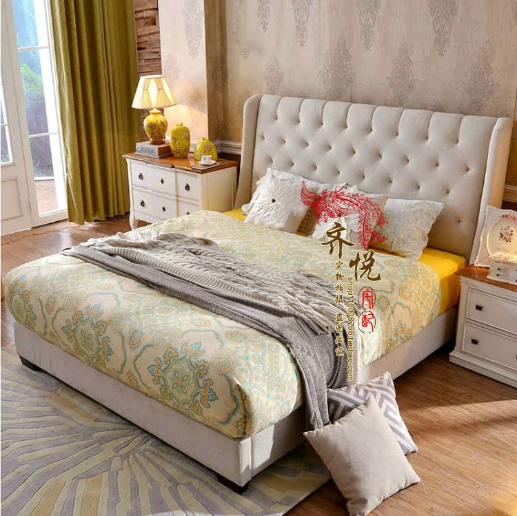布艺床小户型 北欧布艺软包床美式欧式田园棉麻布床1.5 1.8米床