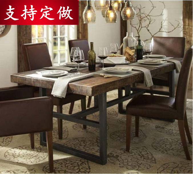 美式实木餐桌餐厅桌椅酒店餐馆火锅店餐桌椅组合6人长桌