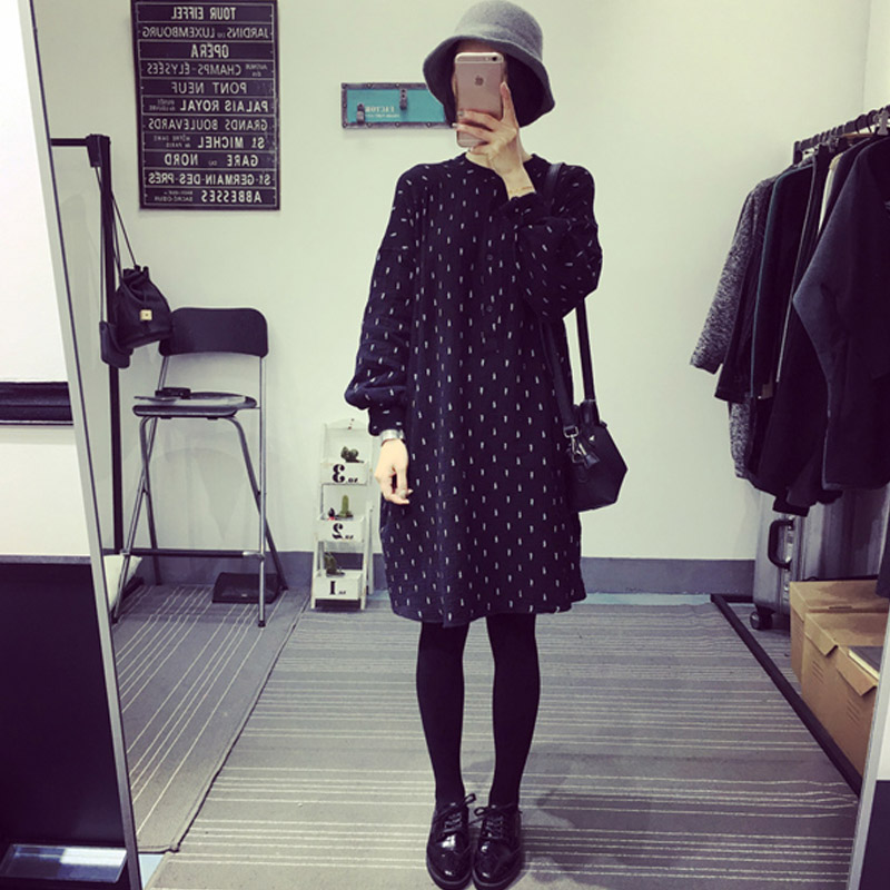 2015秋季新款韩版宽松大码女装中长款亚麻长袖显瘦棉麻时尚连衣裙
