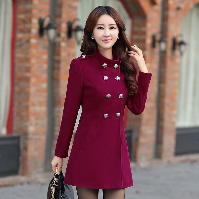 2015冬季时尚新款女装韩版新品冬装中长款毛呢外套 女士必备