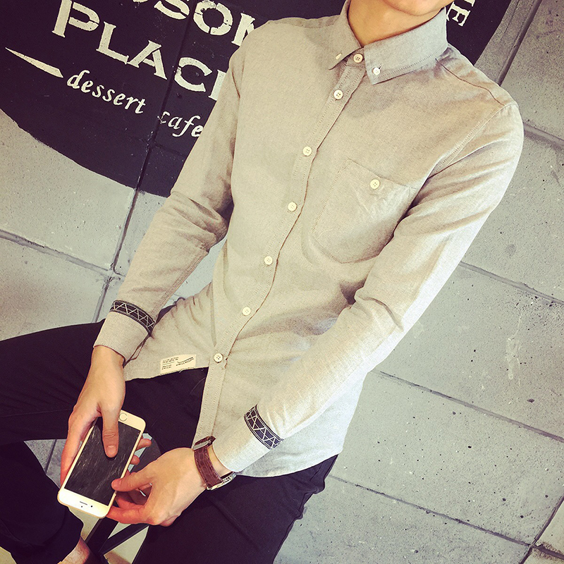 2015秋季新款男装韩版男士长袖衬衫薄款时尚简约修身型休闲衬衣