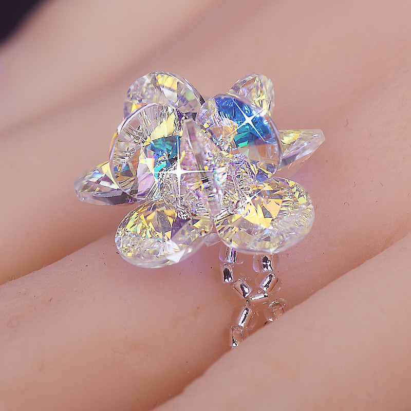 生日礼物 百合花戒指 奥地利水晶指环 韩版时尚个性创意包邮