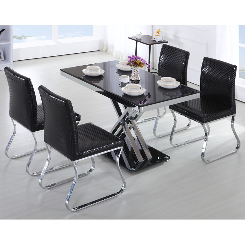 现代简约欧式餐桌椅组合小户型钢化玻璃6人长方形黑色美式