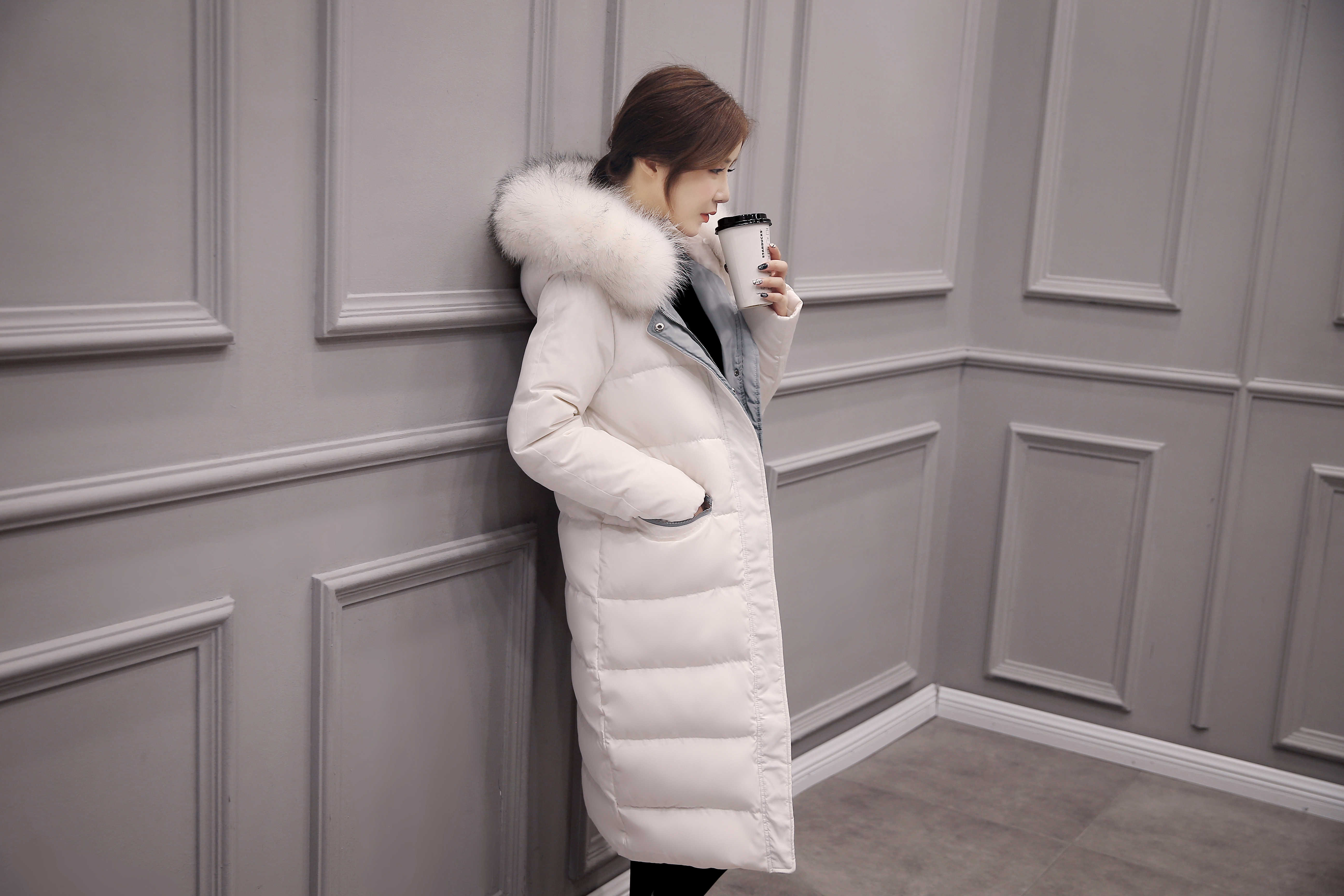 2016冬新款韩版女装真貉子大毛领过膝加厚羽绒服女中长款纯色外套