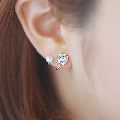 韩国饰品925纯银耳钉女甜美太阳花朵水滴耳坠时尚气质耳饰防过敏