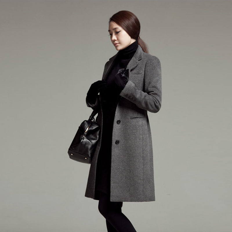 2015秋冬新款韩版气质修身羊绒呢大衣显瘦大码保暖中长款毛呢外套