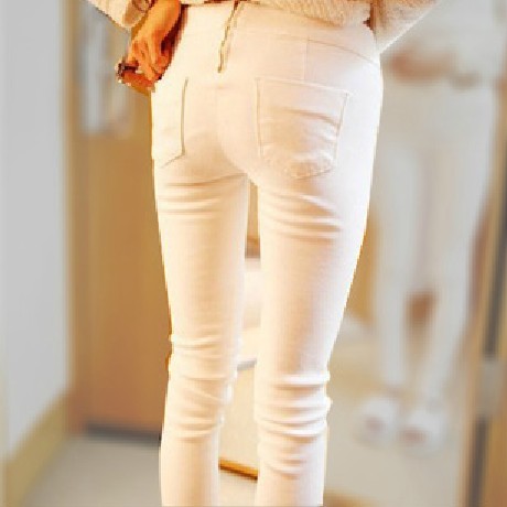 韩版显瘦外穿打底裤 弹力牛仔铅笔裤 修身白色裤 白休闲小脚裤女
