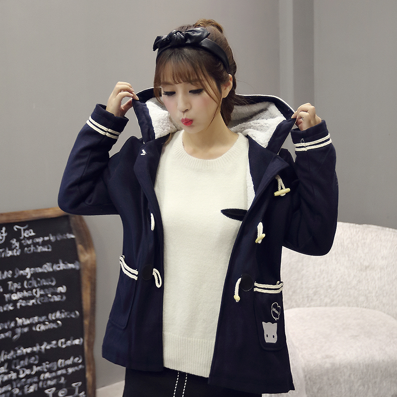 少女2015冬装新款韩版短款学院风初高中学生羊羔毛外套毛呢大