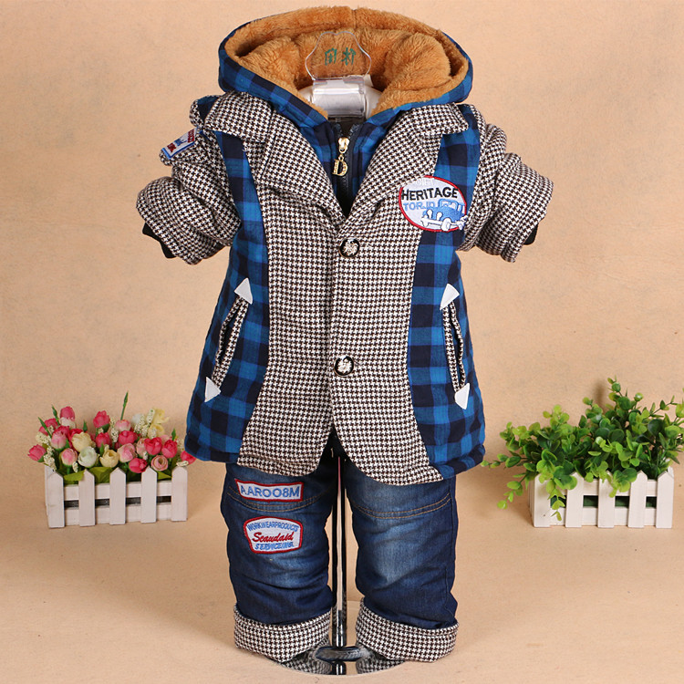 男童婴儿童装棉衣加绒卫衣0-1-2-3岁宝宝加厚秋冬装8-9个月套装潮