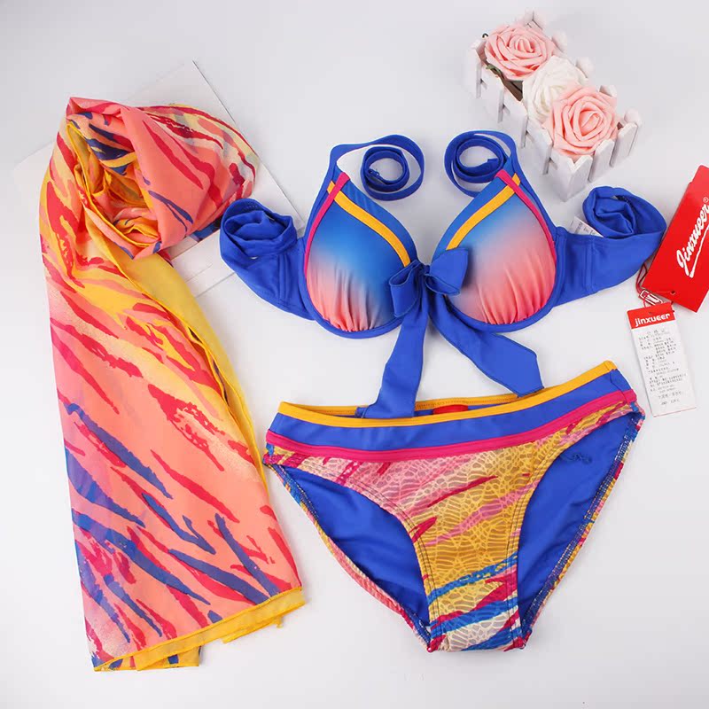 2015金雪儿 Bikini 性感比基尼 带钢托胸垫沙滩巾女游泳衣15030
