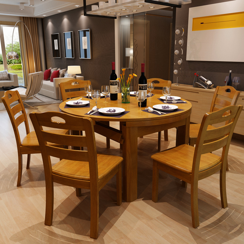 餐桌 实木餐桌 实木橡木餐桌 西餐桌  可以伸缩餐桌 圆餐桌包邮