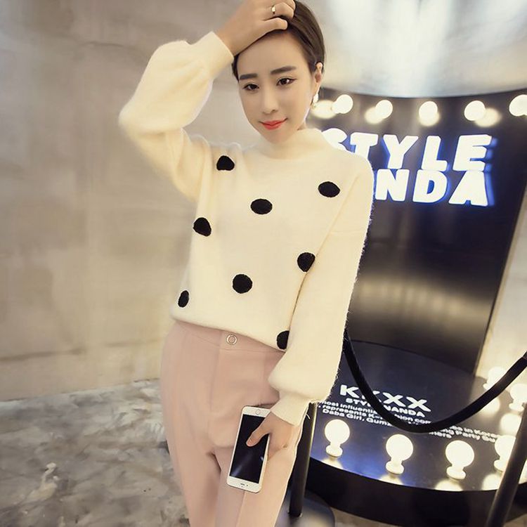 2015冬装新款韩版女装波点高领长袖套头百搭打底衫针织毛衣女771