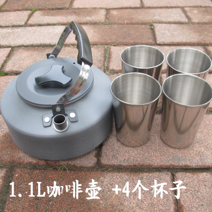 户外1.1L茶壶野外便携烧水壶 野营野炊开水壶硬质氧化铝咖啡壶