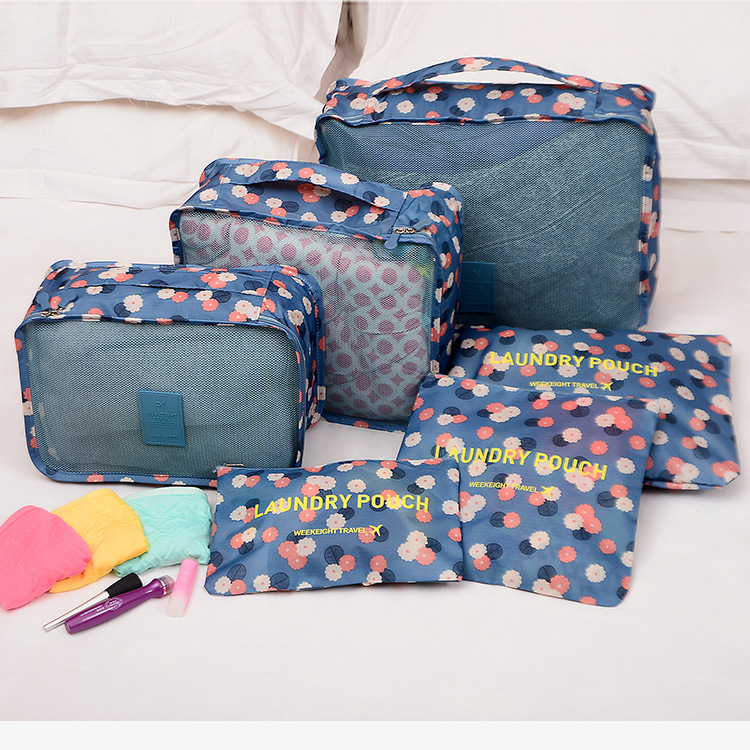 新款旅行收纳袋行李分装整理包旅游衣物收纳整理袋花布收纳6件套