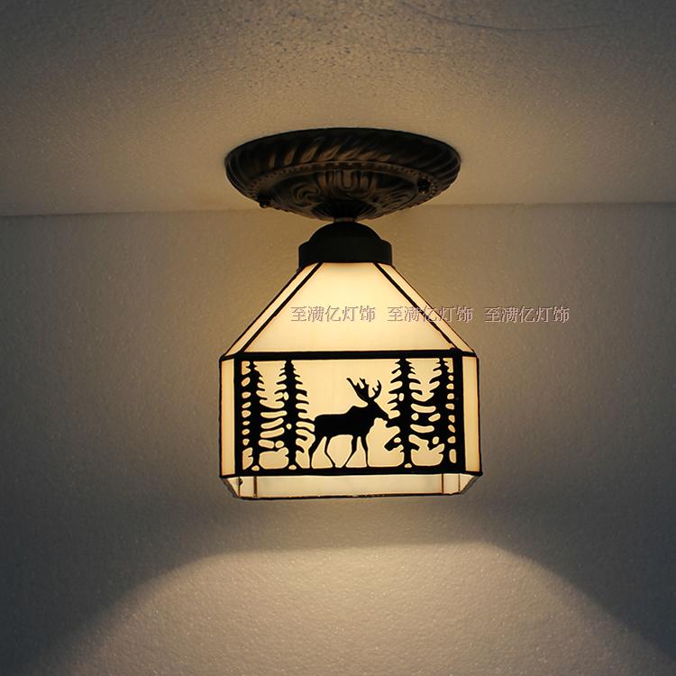 美式乡村麋鹿玄关小吸顶灯复古创意个性灯阳台过道书房卧室吸顶灯