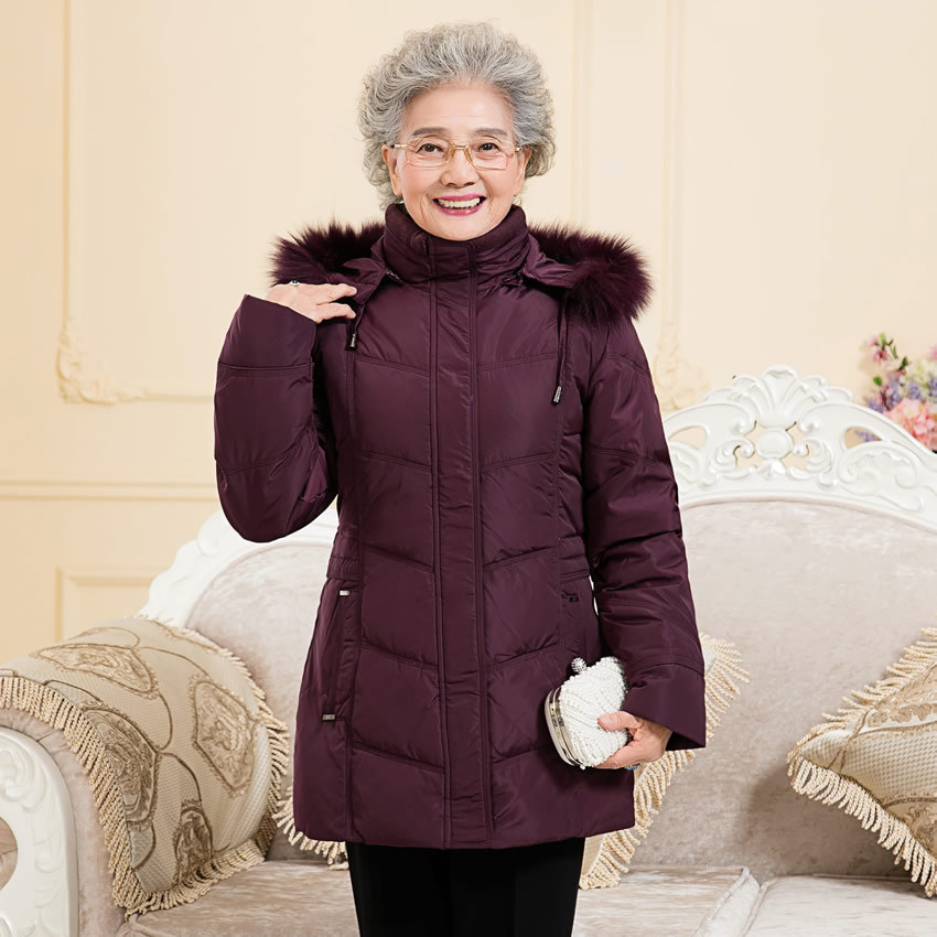 2015冬季新款羽绒服中老年女装开衫纯色上衣时尚保暖奶奶服装