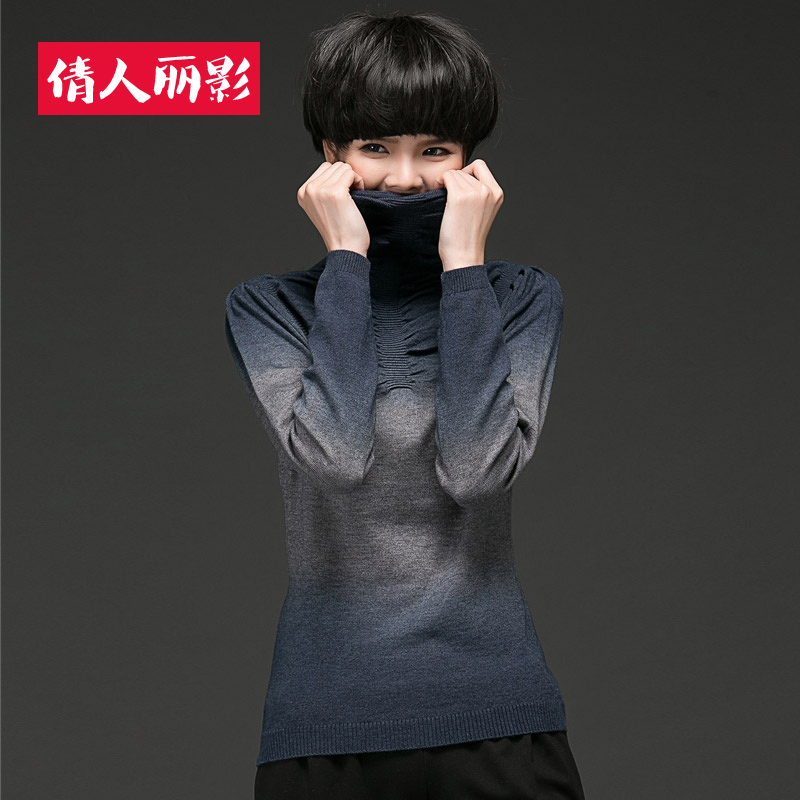 2015秋冬季新品韩版女士套头打底衫修身显瘦渐变色毛衣高领针织衫