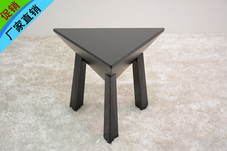 宜家风格创意小茶几 黑色橡木三角形小角几 多功能沙发边几小凳子
