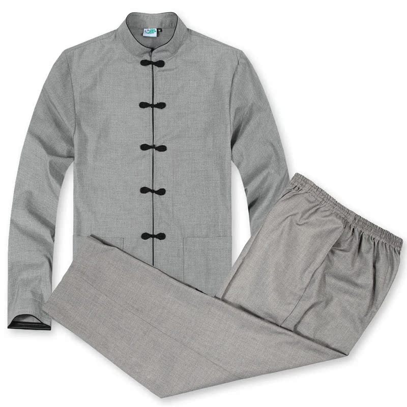 厚款灰色黑边小扣居士服 男女通用型禅修服 优质天丝棉精心制作