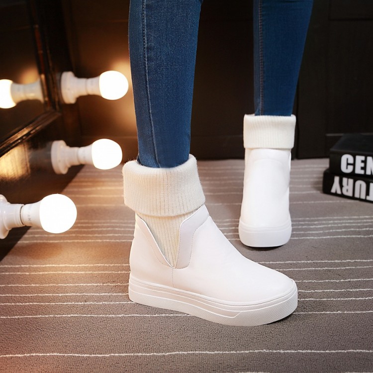 2015新款韩版雪地靴女鞋秋冬季棉靴短靴短筒女靴内增高中跟白色