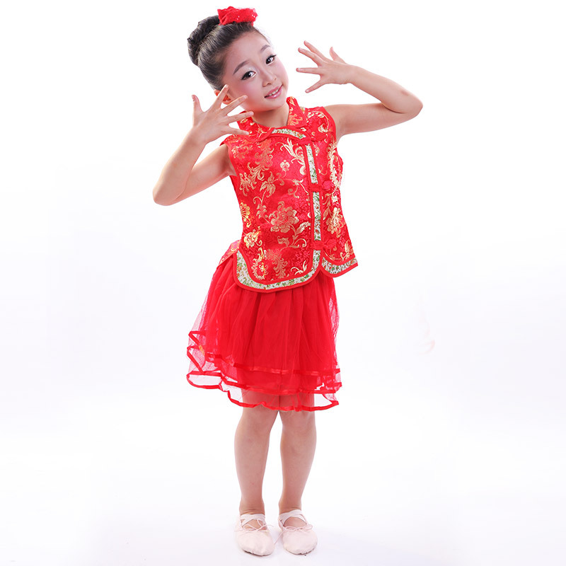新款儿童表演服花童装女童古装汉服小礼服唐人装女童名族舞蹈服装