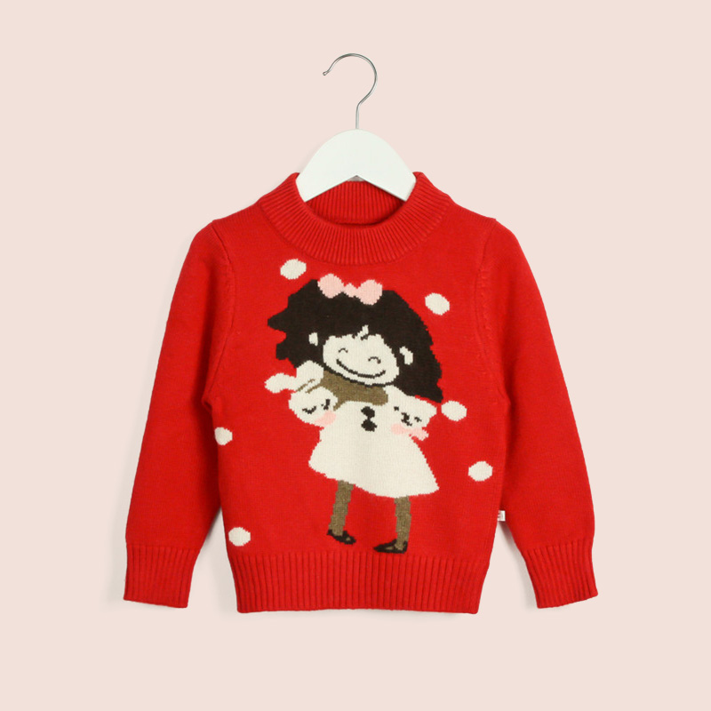 秋款女童羊毛衫套头儿童羊绒针织衫卡通宝宝童装圆领毛衣女孩外套